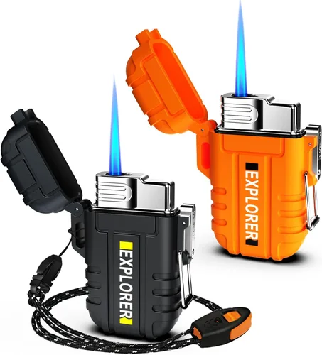 Miniatura 11 de Encendedor de antorcha, butano recargable, resistente al viento, gas para exteriores con llama de chorro ajustable, para chimenea, fuegos Camouflaje