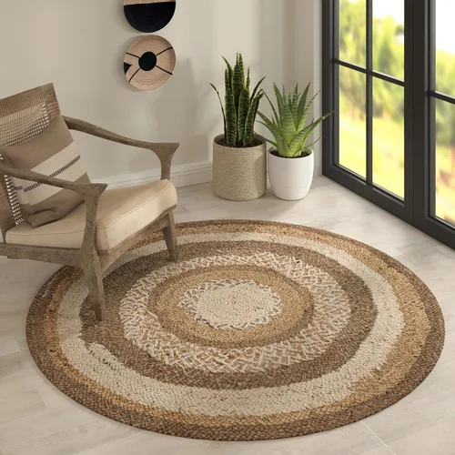 Miniatura 11 de LR Home - Alfombra ovalada de yute natural de 5 x 7 pies para decoración del hogar, alfombras trenzadas para sala de estar, dormitorio, sala