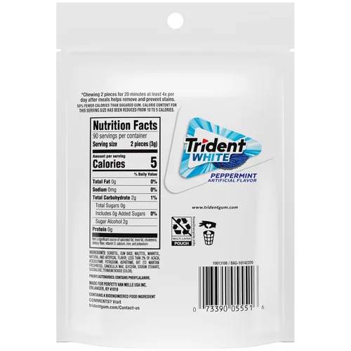Miniatura 2 de Trident White Sugar-Free Chewing Gum with Xylitol, Peppermint, 180 Piece Bulk Resealable Bag (Pack of 16)