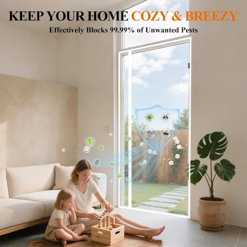 Miniatura 3 de MAGZO - Puerta mosquitera magnética blanca, para puertas de 30" x 80", tamaño malla 32" x 81", apertura lateral izquierda y derecha, poliéster