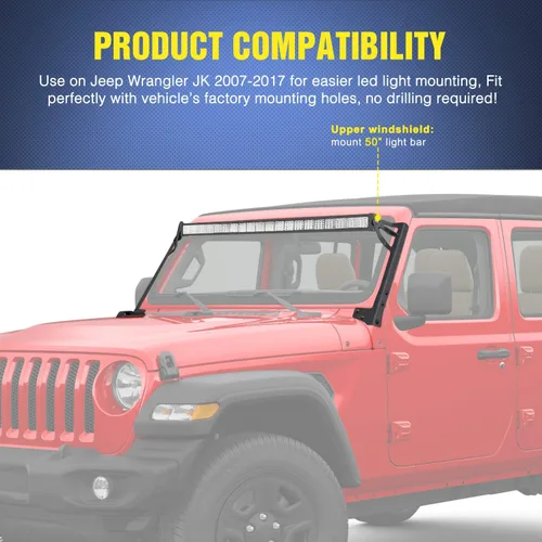 Miniatura 5 de Nilight - Soporte de montaje para marco de parabrisas para barra de luz LED de 50 pulgadas en Wrangler JK 2007-2017