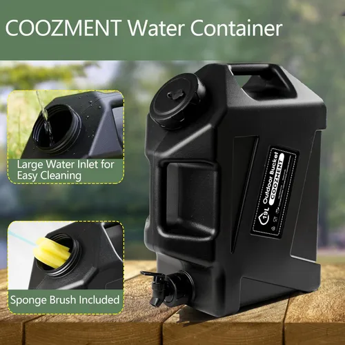 Miniatura 5 de COOZMENT Contenedores de agua de 3.2 galones/5 galones con grifo, jarra de agua sin BPA, tanque de agua verde militar, contenedores