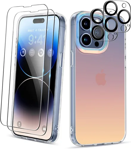 Miniatura 7 de CAPRARO Funda compatible con el teléfono 15 Pro, funda mate translúcida iridiscente fluorescente, 2 protectores de pantalla + 2 protectores