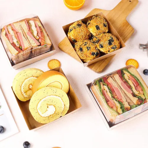 Miniatura 7 de Paquete de 100 cajas de charcutería con tapas transparentes, caja de panadería de papel Kraft To Go de 5 pulgadas con 500 calcomanías, cuerda
