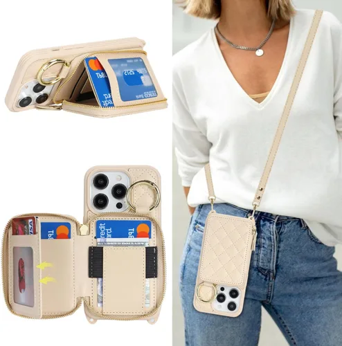 Miniatura 42 de Funda Cartera Bandolera para iPhone 11, Cuero PU Cremallera Bolso Cartera Funda Plegable con Tapa, Funda Folio con Soporte con Ranuras para Tarjetas