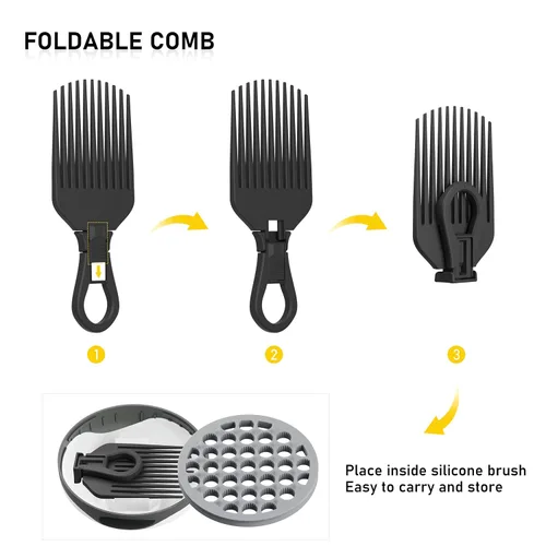 Miniatura 5 de WTTORDE Cepillo de silicona con peine de púa, peine rizado para rizos afro, rizador de agujeros pequeños para hombres, mujeres, niños y niñas, gris