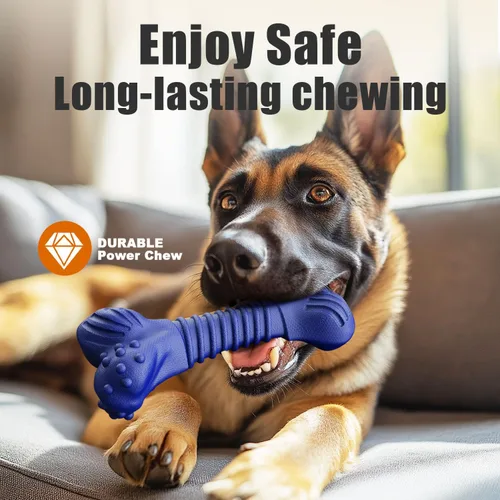 Miniatura 6 de Juguetes para perros para masticadores agresivos, juguetes masticables indestructibles para perros medianos y grandes, huesos de perro de goma Azul