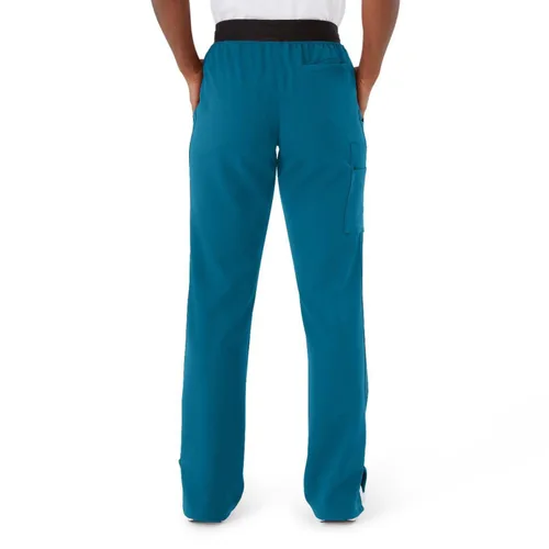 Miniatura 6 de ave. Varick - Pantalón médico de tiro medio para mujer, pierna recta, seis bolsillos, color azul caribeño, talla S