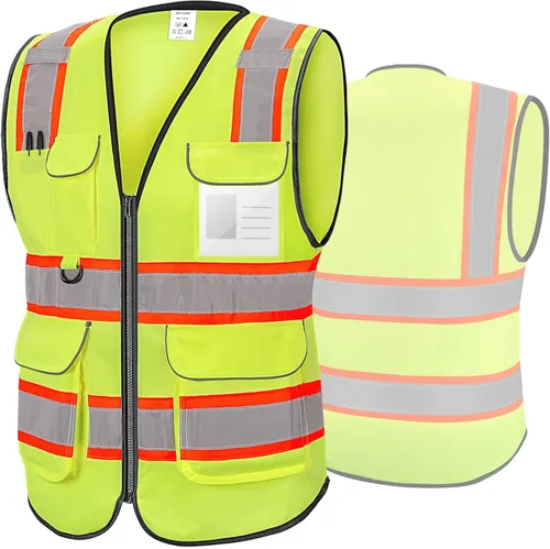 Miniatura 28 de TICONN Chaleco de seguridad reflectante de alta visibilidad Clase II de malla para mujeres y hombres Cumple con los estándares ANSI Blanco