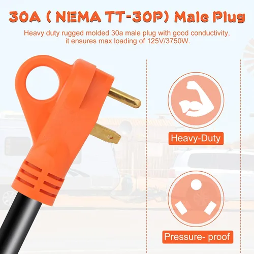 Miniatura 3 de Cable adaptador de RV macho de 30 amperios a hembra de 50 amperios de 12 pulgadas, adaptador eléctrico resistente con mango TT-30P macho a 14-50R