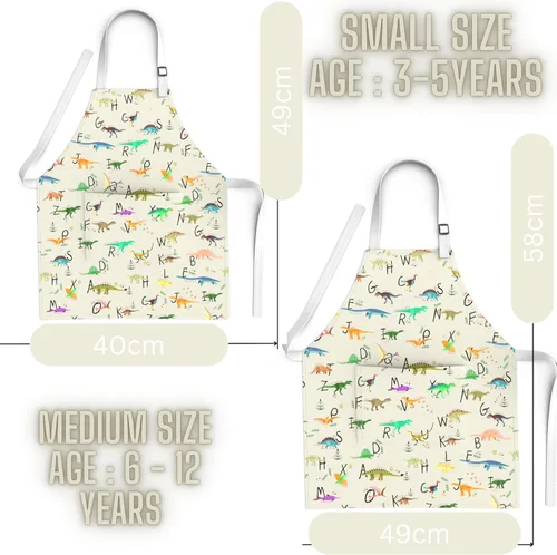Miniatura 4 de Kids Aprons for Girls and Boys, Toddler Apron with Pocket for Painting, Cooking, Baking, Gardening and Crafts Alfabeto Dinos