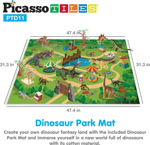 Miniatura 6 de PicassoTiles Juguetes de dinosaurio con tapete de juego de 32 piezas, juego de dinosaurios, kit de aprendizaje de actividades STEAM con libro Juego