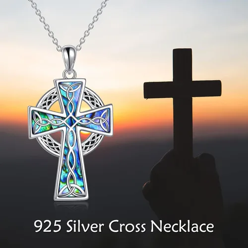 Miniatura 38 de YFN Collar de cruz de plata de ley 925 con nudo celta cruz infinito corazón amor colgante collar de 18 pulgadas