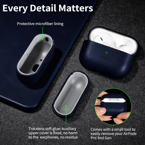 Miniatura 6 de Belemay Funda hecha a mano de cuero curtido vegetal de grano completo para AirPods Pro 3ª generación (2025), elegante efecto de dos tonos, pátina