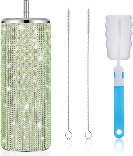 Miniatura 13 de Tessco Vasos Tumbler con Pedrería Brillante con Pajita Botella de Agua con Purpurina Tumbler de Pajita de Acero Inoxidable Vaso Aislado con Pedrería