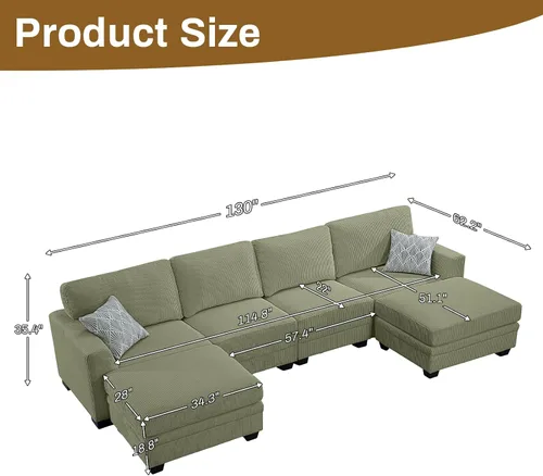 Miniatura 63 de Legend Vansen Sofá Seccional Modular de Gran Tamaño, Sofá en Forma de U de 7 Asientos con Otomana, Sofá de Pana con Asiento Profundo, Sofás Crema
