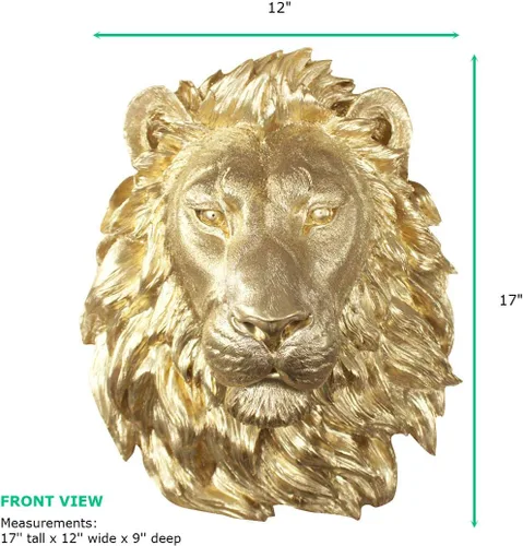 Miniatura 7 de Wall Charmers - León en oro – Fauxidermia de imitación montado en el busto de la cabeza falsa decorativa de resina falsa montaje animal taxidermia