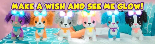 Miniatura 5 de Pets - Animales de peluche con luz LED, cachorro Cavalier gris esponjoso con lazo rosa