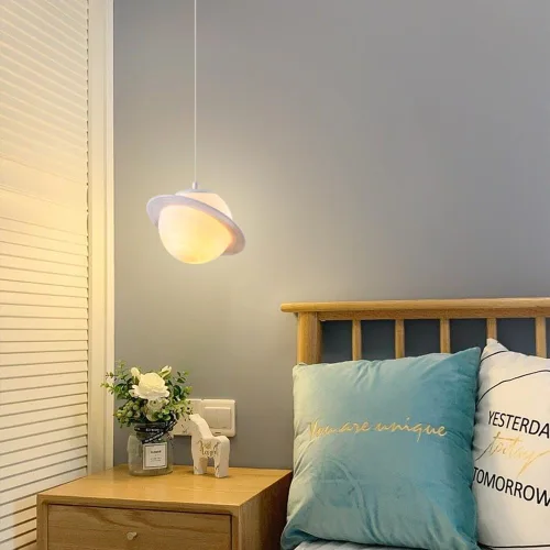 Miniatura 4 de Lámpara colgante de planeta con anillo de impresión 3D con bolas blancas, lámpara colgante de techo moderna para dormitorio, comedor, mesa