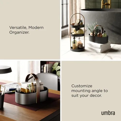 Miniatura 5 de Umbra Bellwood Caddy, organizador para maquillaje y cosméticos, contenedor ligero y duradero con mango de madera y divisores extraíbles, pequeño