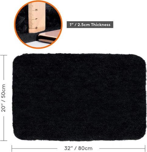 Miniatura 2 de Lifewit Alfombra de baño antideslizante, alfombra de baño de microfibra afelpada, suave y gruesa, absorbente de agua, lavable a máquina, color Negro