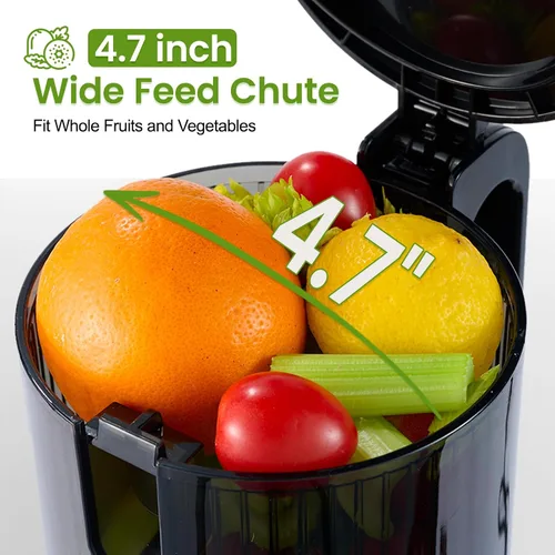 Miniatura 3 de Ventray Exprimidor de prensa en frío, máquina exprimidora lenta con canal de alimentación de 4.7 pulgadas de ancho para verduras y frutas enteras