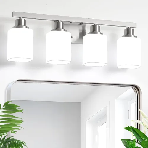 Miniatura 23 de Juego de 2 apliques de pared para baño, lámpara de tocador de baño negra, apliques de pared modernos para interiores con vidrio esmerilado cuadrado