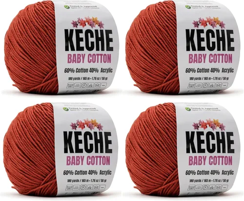 Miniatura 17 de Keche Hilo de algodón, 60% algodón, 40% hilo acrílico, hilo de algodón suave para crochet y tejer, hilo amigurumi, 1 madeja/bola, 1.76 onzas (50g)