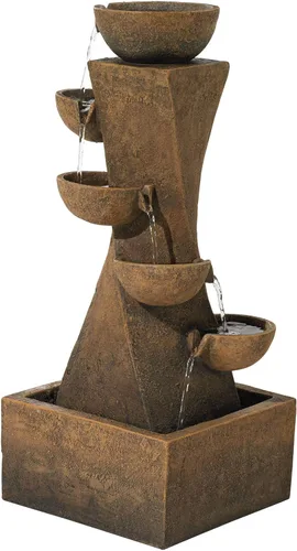 Cuencos en cascada de 27 1/2 pulgadas de alto, grande, moderno, zen, decoración para interiores y exteriores, fuente de suelo de piedra sintética
