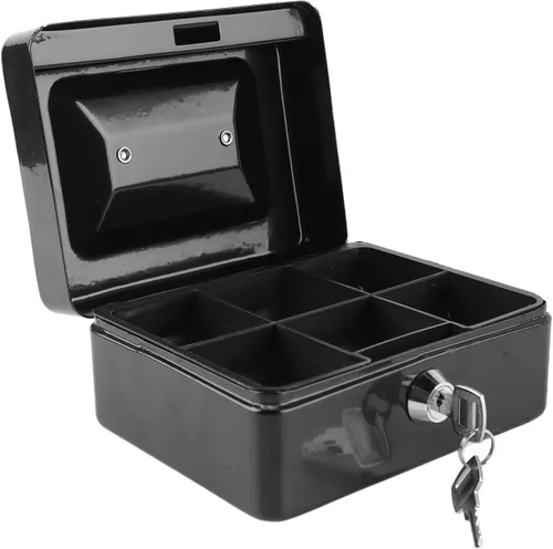 Pyhodi Caja de dinero con cerradura de dos llaves, caja fuerte de metal pequeña con bandeja de dinero, organizador de dinero seguro para dinero en