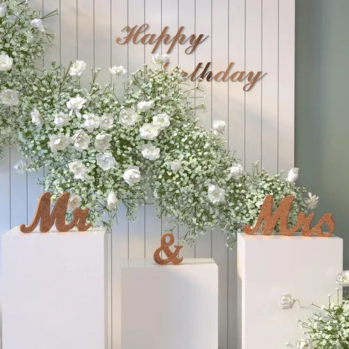 Miniatura 5 de Señal de Mr & Mrs para mesa de boda, letrero grande de madera de oro rosa con texto en inglés "Mr and Mrs & Just Married", decoración de mesa