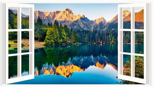 Miniatura 9 de Calcomanías de pared de paisaje, 3D, montaña, bosque, lago, calcomanías de pared extraíbles para ventana falsa, despegar y pegar, calcomanías