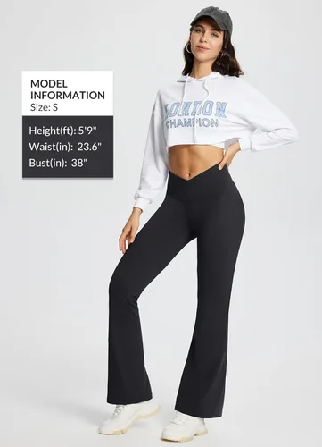 Miniatura 4 de BALEAF Leggings acampanados para mujer, pantalones de yoga cruzados a la moda, cintura alta, casuales, con bolsillos