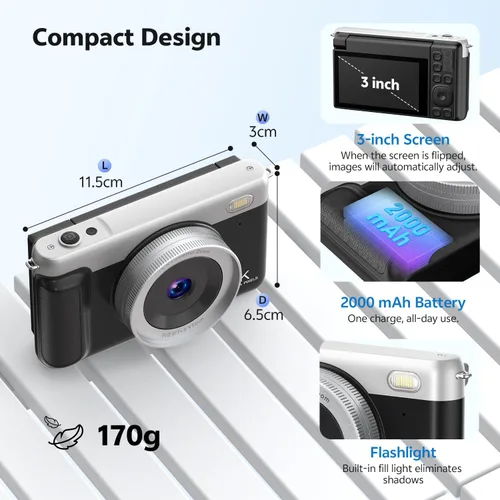 Miniatura 6 de Cámara digital para fotografía, cámaras de vlogging 4K de 75 MP, cámara con zoom 16x y enfoque automático con pantalla abatible de 180° de 3