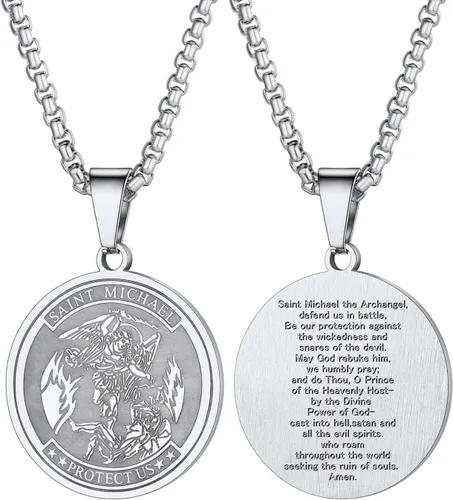 Miniatura 246 de U7 Saint Benedict/Michael Medal Necklace, 316L Stainless Steel Virgin Mary Necklace for Men Women, Bible Verse Protection Necklace Catholic
