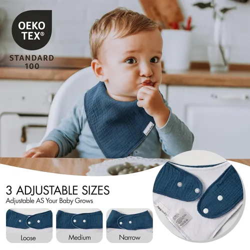 Miniatura 6 de Baberos de muselina para niños y niñas, paquete de 10 baberos súper absorbentes para bebé, bandana para dentición y babeo, 100% algodón suave