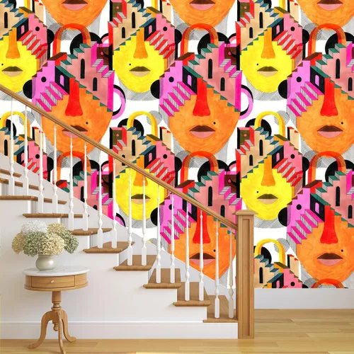 Miniatura 8 de Papel tapiz abstracto para escaleras, 17.71 x 118.1 pulgadas, color naranja y amarillo, papel de contacto brillante para pegar en papel de pared