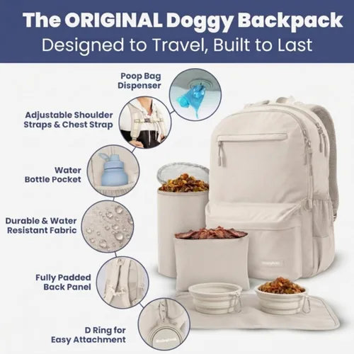 Miniatura 2 de Bolsa de viaje para perros – Mochila completa para pañales para perros con 2 cuencos de viaje sin BPA, bolsa de golosinas, contenedor de alimentos