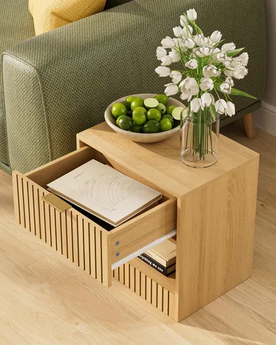 Miniatura 5 de Mesita de noche pequeña, mesita de noche moderna, mesita de noche con cajón y estante abierto, diseño de cubo, mesa auxiliar pequeña