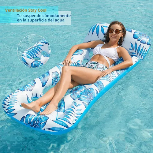 Miniatura 3 de Jasonwell Flotador inflable para piscina, paquete de 2 balsas flotantes para adultos, tumbona flotante, flotadores de bronceado solar, flotadores