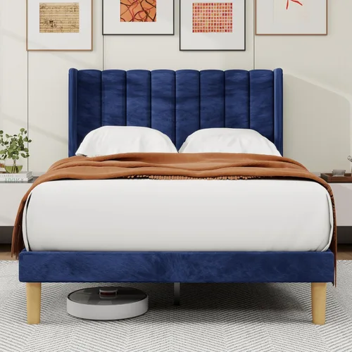 Miniatura 23 de alazyhome - Marco de cama tapizado de plataforma tamaño Queen con cabecera, soporte de listones de madera, sin ruido, fácil montaje, terciopelo beige