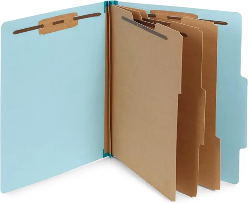 Blue Summit Supplies Carpetas de clasificación azul claro, 3 divisores, tamaño carta con expansiones de 2 pulgadas, 8 secciones, paquete de 10