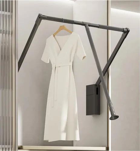 Miniatura 9 de Barra de armario desplegable para colgar ropa, colgador retráctil para armario de ancho interior de 26 a 35 pulgadas, tubo de aleación de aluminio