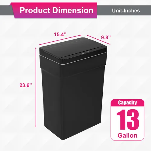 Miniatura 7 de PayLessHere Basurero de 13 galones / 50 L con tapa, cubo de basura de plástico para cocina, basurero automático sin tacto con sensor de movimiento