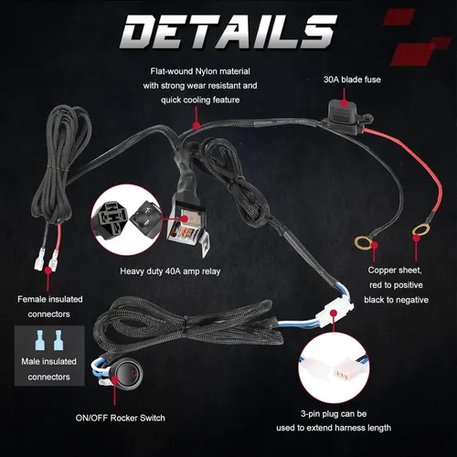 Miniatura 3 de OFFROADTOWN - Arnés de cableado, kit de arnés de cableado de 1 cable resistente para luces antiniebla, barra de luz de trabajo LED, vainas LED de 12