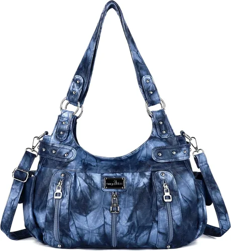 Angelkiss Bolsos grandes y carteras para mujer de cuero sintético lavado tipo hobo, bandolera, bolso cruzado, bolso de hombro, bolso de mano