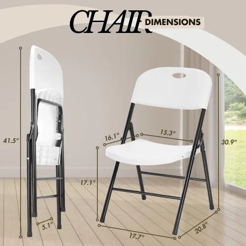 Miniatura 2 de Paquete de 2 sillas plegables de plástico resistente, sillas plegables de capacidad de 450 libras para interiores y exteriores, asientos portátiles