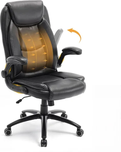 Miniatura 10 de MALOL Juego de 2 sillas de oficina de 300 libras con reposabrazos abatibles y respaldo reclinable, silla de escritorio ejecutiva ergonómica de piel