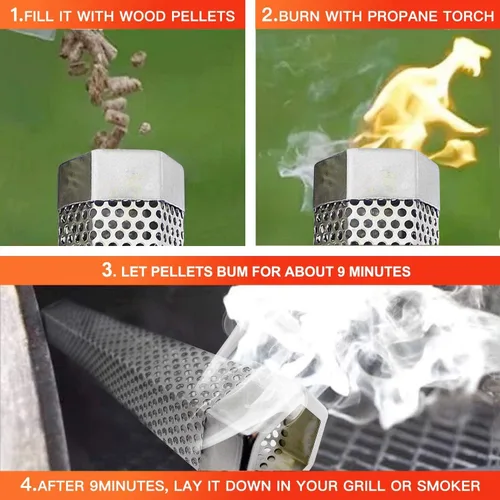 Miniatura 4 de Tubo ahumador de pellets de 12 pulgadas para parrilla de pellets, paquete de 2, generador de ahumador frío para barbacoa, tubo de pellets de madera