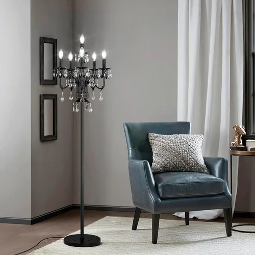 Miniatura 6 de Wellmet Lámpara de pie negra para esquina de sala de estar, lámpara de pie de granja con 6 luces, lámpara de pie alta de cristal con interruptor